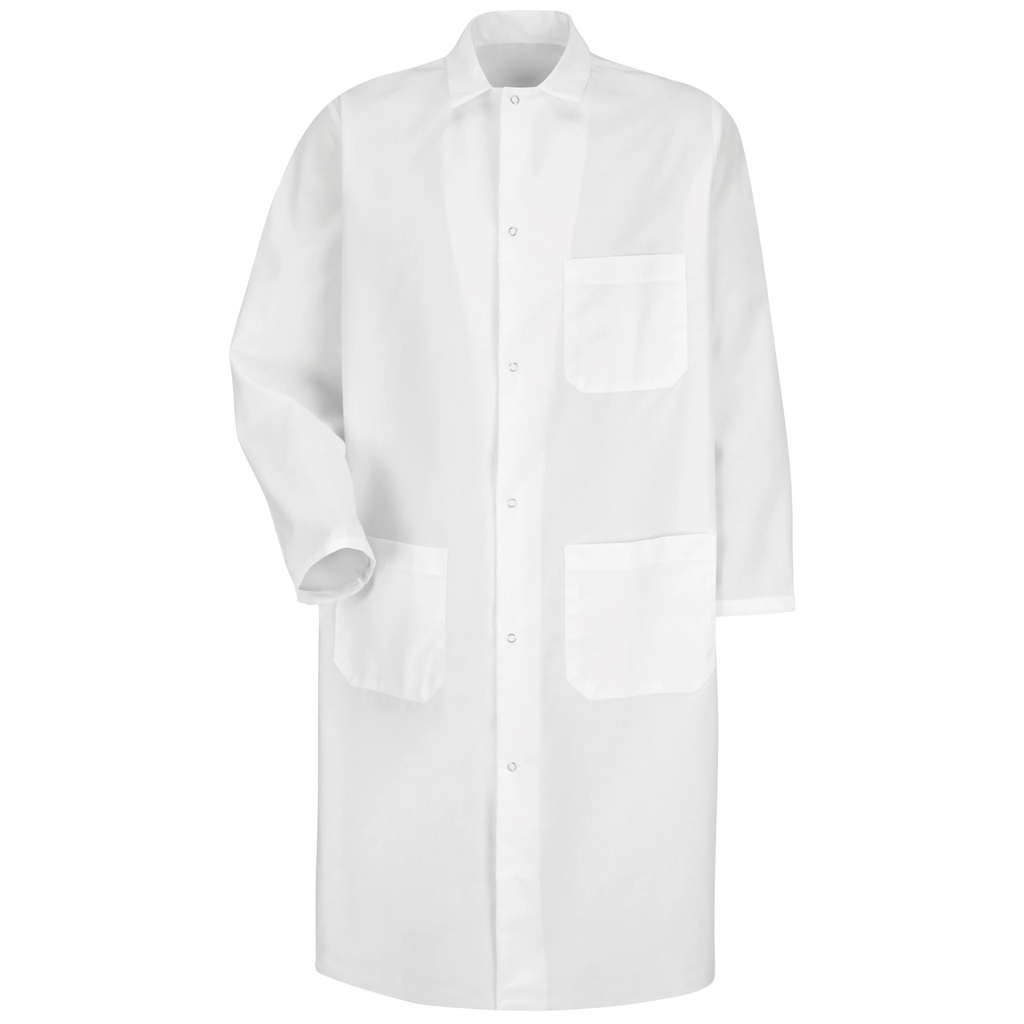 Gripper-Front Spun Polyester Butcher Coat with Exterior Pocket