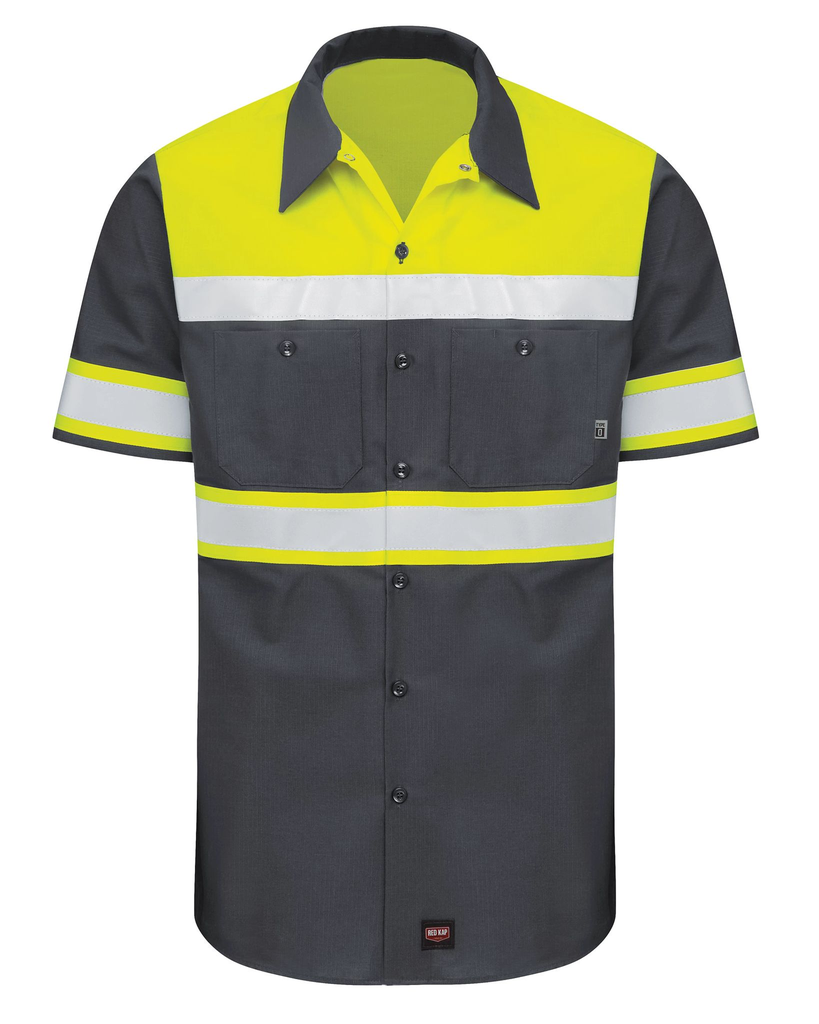 Men's Hi-Visibility Short Sleeve Color Block Ripstop Work Shirt - Type O, Class 1