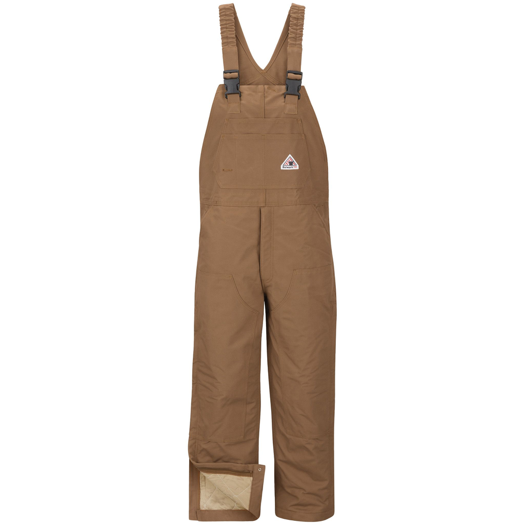 Men's Heavyweight FR Insulated Brown Duck Bib Overall with Knee Zip