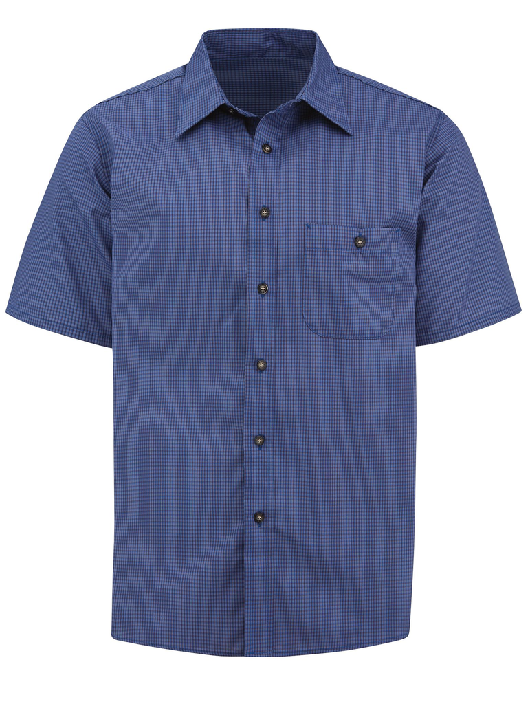 MNS SS BLUE  MINI PLAID SHIRT